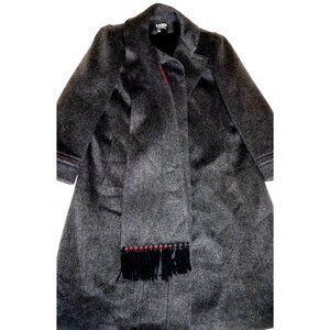 Karen Vintage Wool Coat Union Made Charcoal Red Collar 60s Mod Classic Old Money